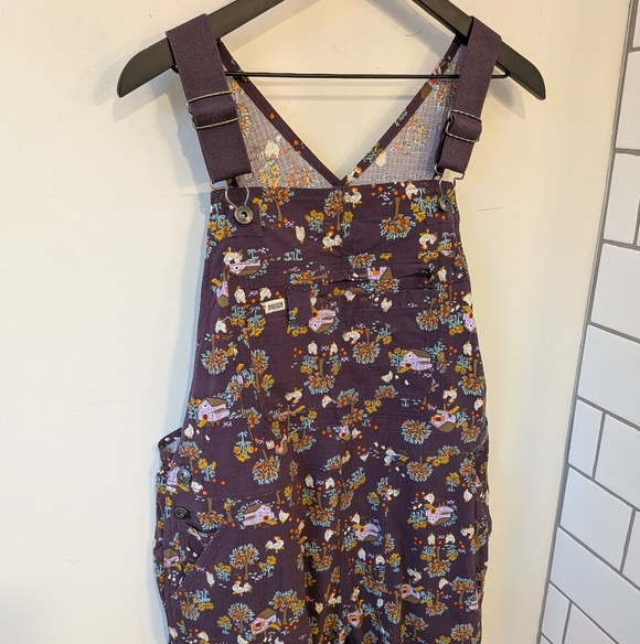 Duluth Trading Co Heirloom Gardening Overalls Fall Orchard Chicken Print Large - Picture 2 of 11